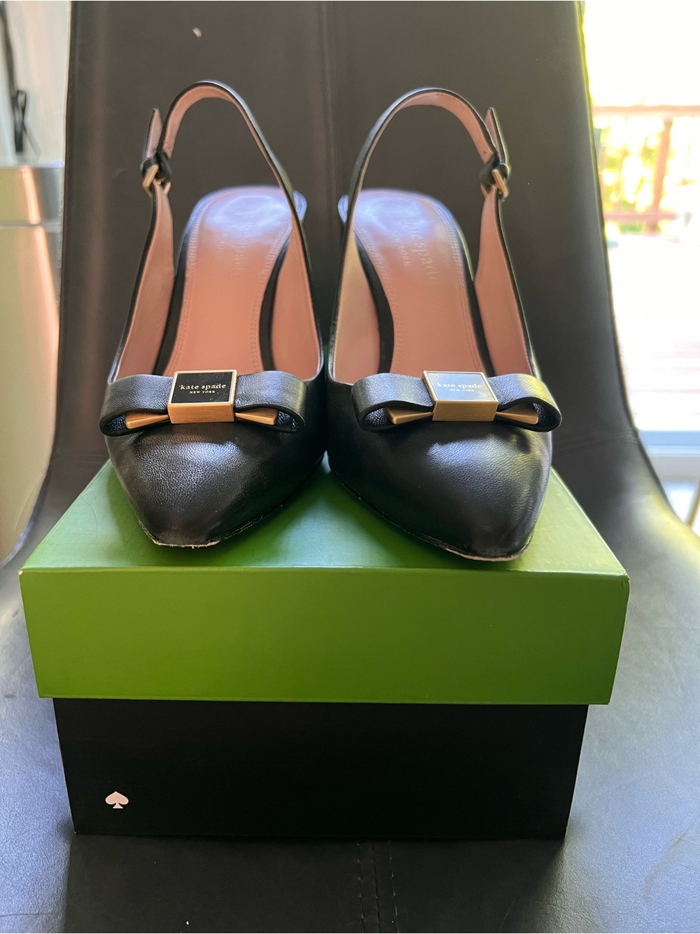 Kate Spade ♠️ Bowdie Slingback in Nappa leather/black ➕ pink 8M